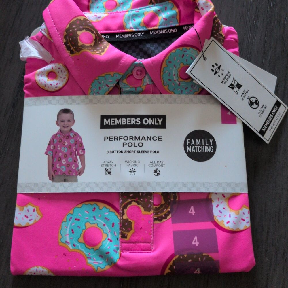 NWT Members Only Kids Performance Polo Size 4 Pink Donut Family Matching Golf...